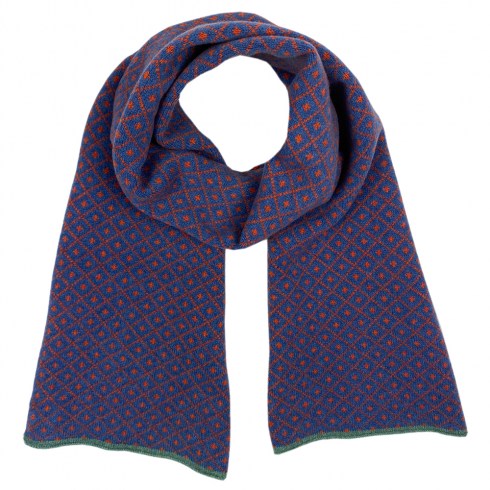 diamond pattern fairisle scarf denim blue 